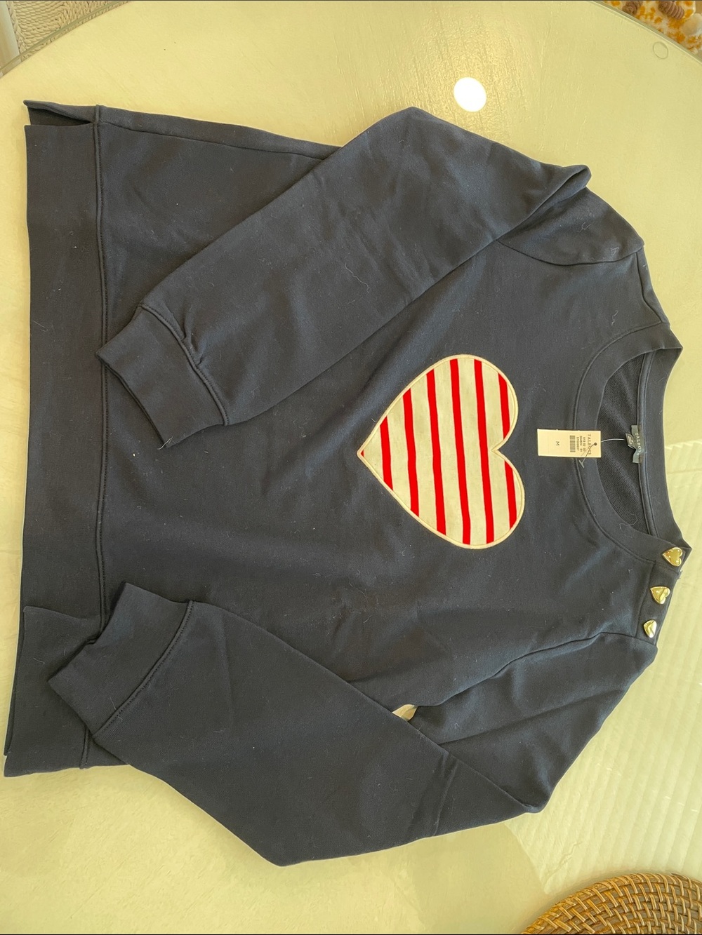 Talbots Navy Crewneck Sweatshirt with Red-Striped Heart Applique